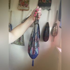 Vintage Reticule Drawstring Bag! Blue, Pink, Red, Clear, Green Beaded Purse!